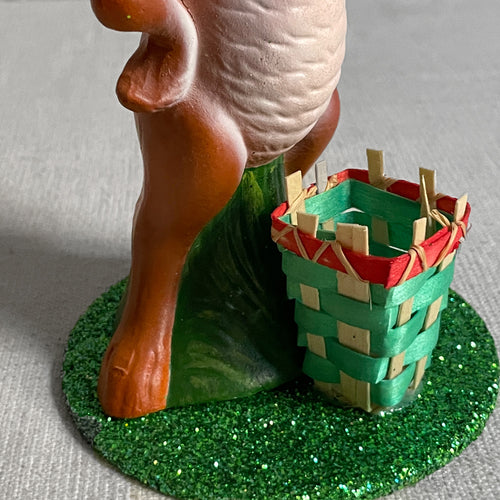 Papier Mâché Upright Bunny with Green Basket