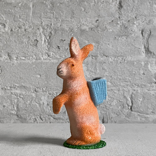 Small Papier-Mâché Beaded Standing Glitter Bunny in Orange