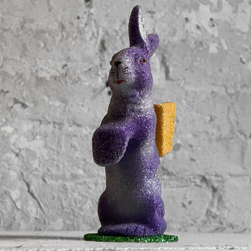 Small Papier-Mâché Beaded Standing Glitter Bunny in Purple