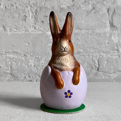 Papier Mâché Bunny in Lavender Egg with Flowers