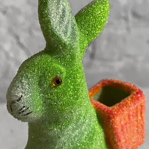 Small Papier-Mâché Beaded Standing Glitter Bunny in Green