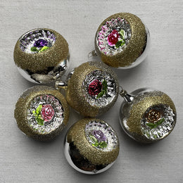 Set of 6 Nostalgic Rose Reflector Ball Ornaments