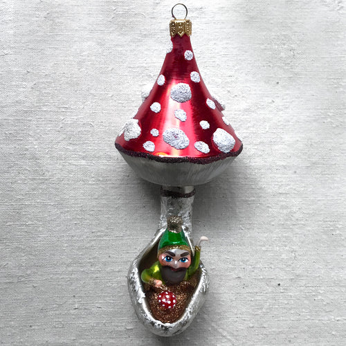 Toadstool with Gnome Ornament