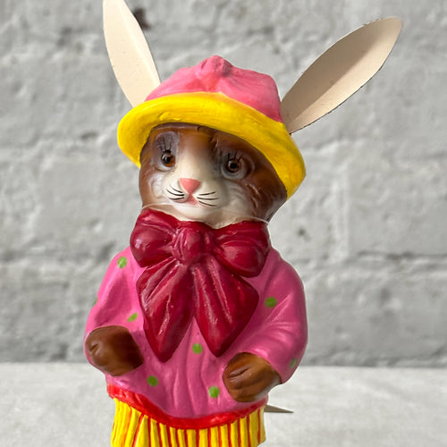 Papier Maché rabbit couple on table