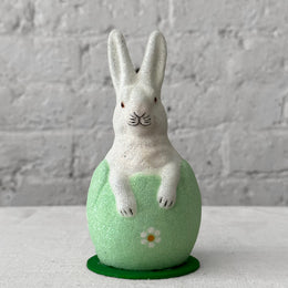 Papier-Mâché White Bunny in Green Egg