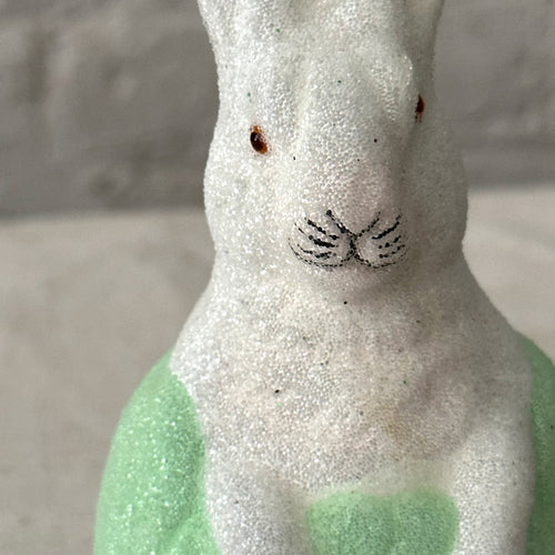 Papier-Mâché White Bunny in Green Egg