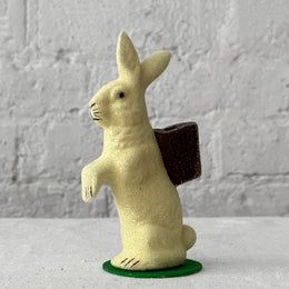 Papier-Mâché Beaded Standing Glitter Bunny in Cream with Brown Basket