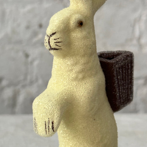 Papier-Mâché Beaded Standing Glitter Bunny in Cream with Brown Basket