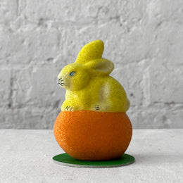 Papier Mâché Beaded Bunny on Egg in Yellow & Orange