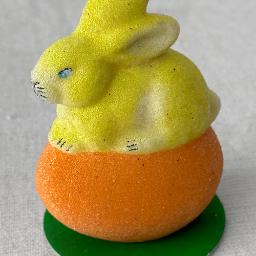 Papier Mâché Beaded Bunny on Egg in Yellow & Orange