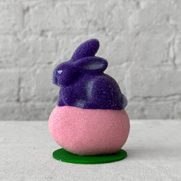 Papier Mâché Beaded Bunny on Egg in Purple & Rose