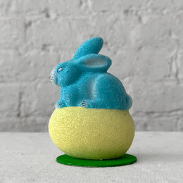 Papier Mâché Beaded Bunny on Egg on table