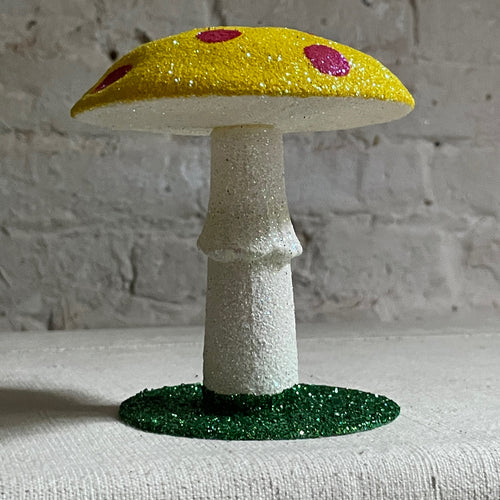 Glitter Mushroom in Neon Yellow with Pink Dots