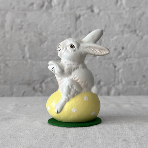 Papier-Mâché Bunny on Egg in Yellow & White Polka Dots