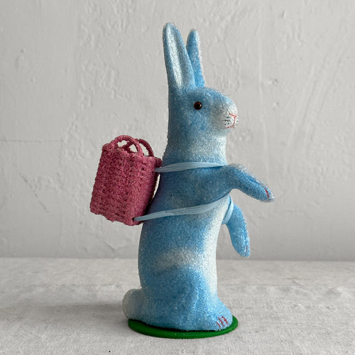 Papier-Mâché Orange Beaded Standing Bunny with Wicker Basket on table