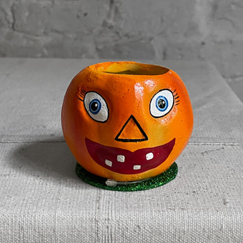 Papier Mâché Small Orange Pumpkin Bowl