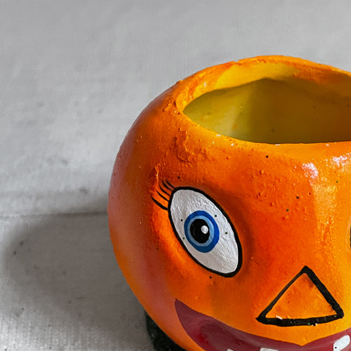 Papier Mâché Small Orange Pumpkin Bowl