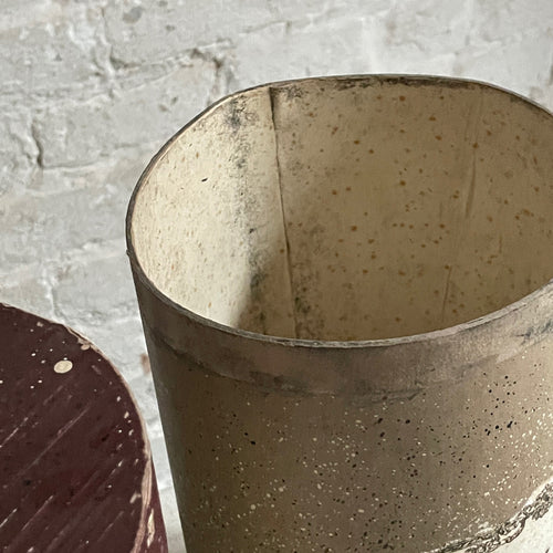 Handmade Antique Italian Paper Boxes - Natural with Maroon Trim