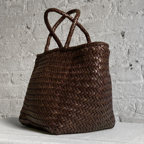 Leather Dragon Diffusion Small Grace Basket Tote in Dark Brown