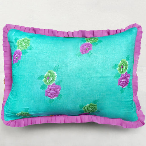 Organza Ruffle Pillow in Aqua and Purple Floral