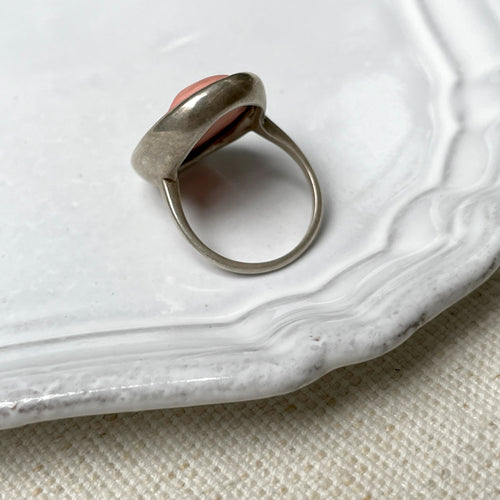 Silver Boy Cameo Ring in Coral
