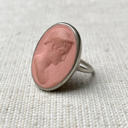 Silver Boy Cameo Ring in Coral