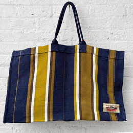 Large Tote Bag N°40 in Stripes Navy Blue