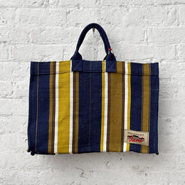 Small Tote Bag N°40 in Stripes Navy Blue