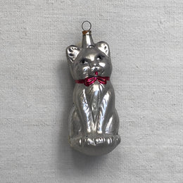 Nostalgic Large Silver Cat with Bow Ornament