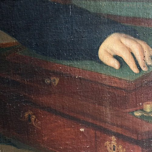 19th Century French Portrait Painting on Linen Canvas detail