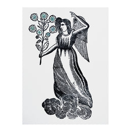 Block Printed Spring Angel Folded Card