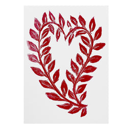 Block Printed Red Leafy Heart Folded Card