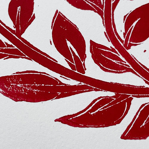 Block Printed Red Leafy Heart Folded Card