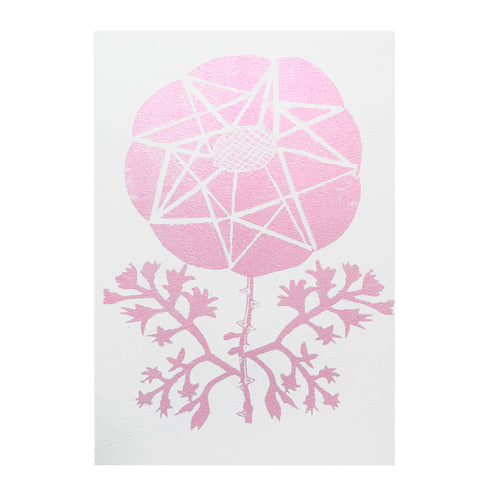 Block Printed Pink Geo Posy Folded Card