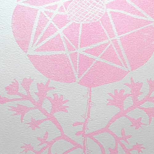 Block Printed Pink Geo Posy Folded Card