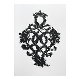 Block Printed Lucken Booth Heart Folded Card in Black