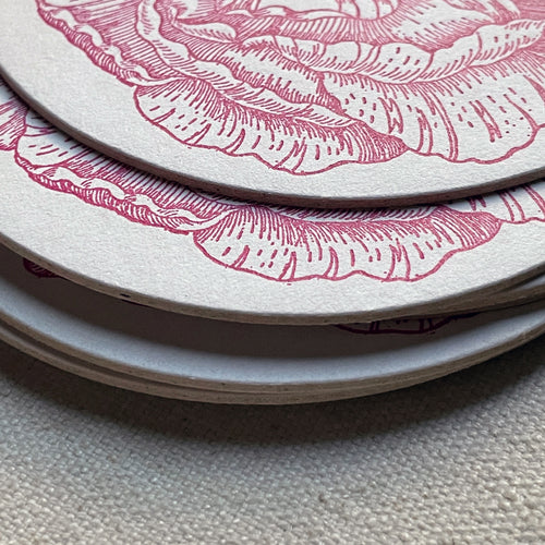 Set of 8 Letterpress Dark Pink Rose Coasters