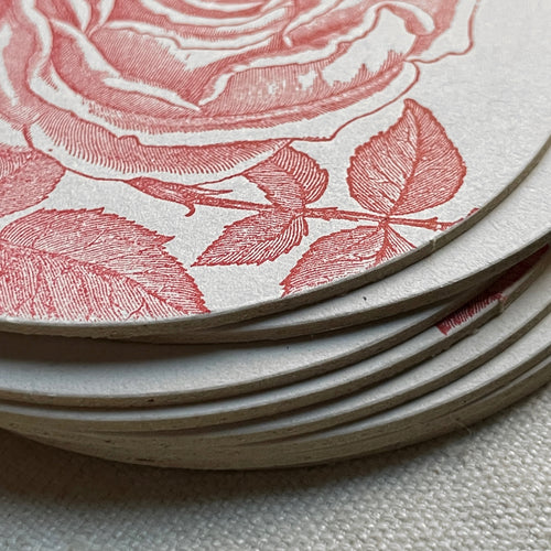 Set of 8 Letterpress Red Rose Coasters