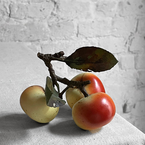 Porcelain Small Triple Apples with Twig & Two Leaves
