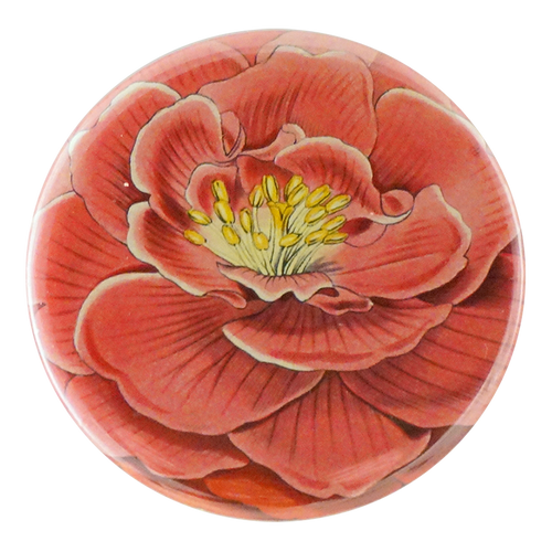 Camellia handmade decoupage item available in a pocket mirror, magnet, button pin or bottle opener