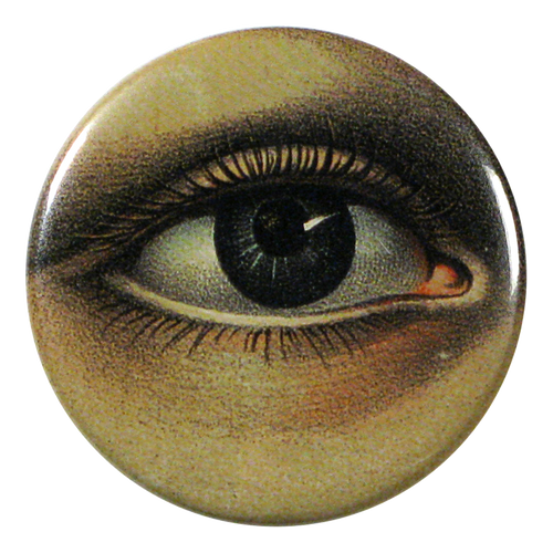 Eye handmade decoupage item available as a pocket mirror, magnet, button pin or bottle opener