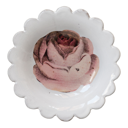 Rose Saucer with Insect on a five inch round saucer