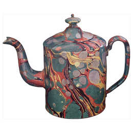 Green Yellow and Red Marble Teapot - Large
