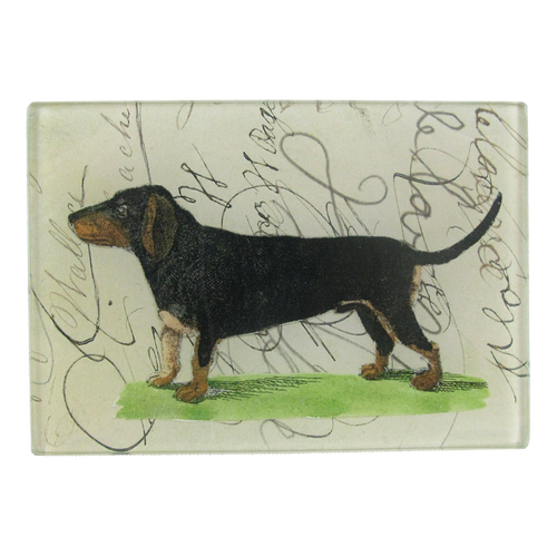 A rectangle handmade decoupage sale item titled Dachshund with Script