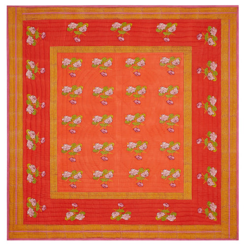 Lisa Corti Reversible King Quilt in Tea Flower Red Orange 250 x 270cm